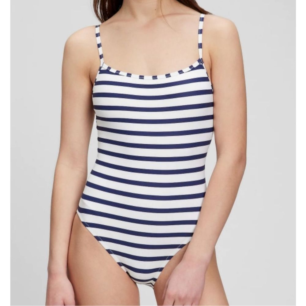 NWT Gap Women’s One Piece Swimsuit Nautical White Navy Stripe - XL